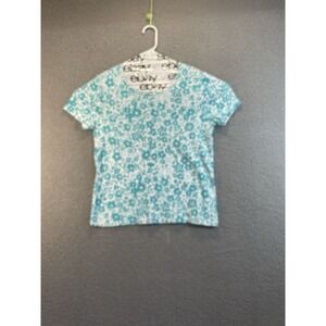 White Stag Women's Knit Top Size L  Short Sleeve  Multicolored Floral Round Neck